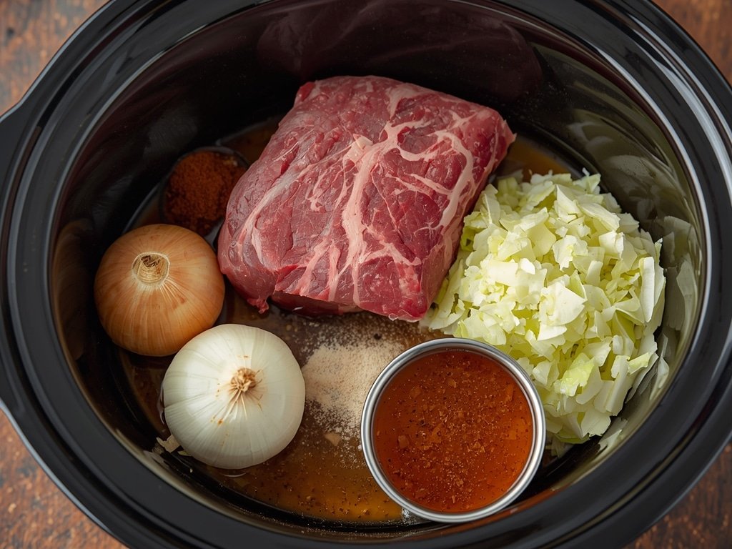 Crockpot Corned Beef & Cabbage Recipe: The Easiest You'll Ever Make! 4 crockpot corned beef and cabbage recipe - Process or ingredients