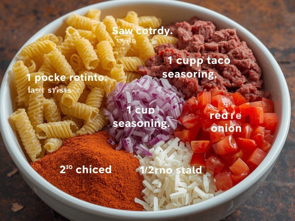 Taco Pasta Salad: The BEST Flavorful Twist (Easy Recipe!) 4 Taco Pasta Salad: A Flavorful Twist on Taco Night - Process or ingredients